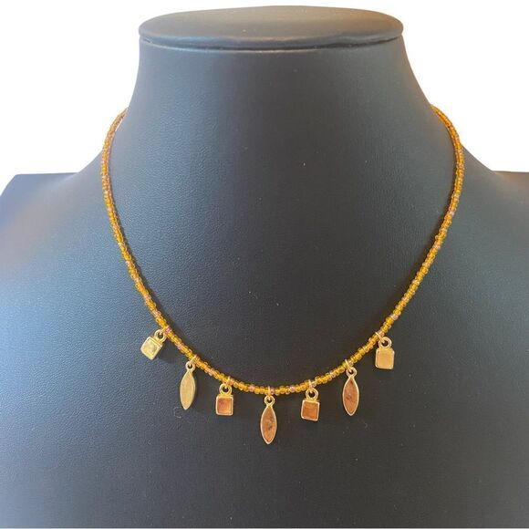 Anne Klein Jeweled Necklace on Gold Toned Beaded Chain. - Picture 4 of 5